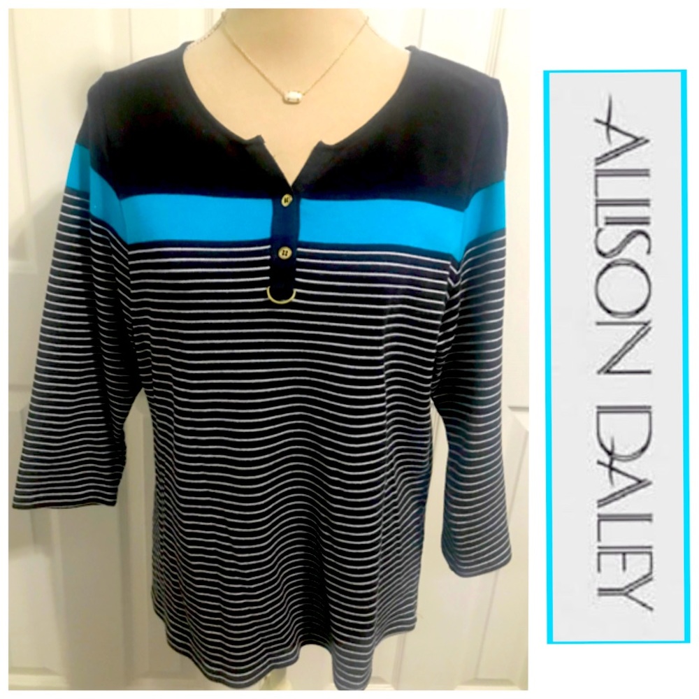 Allison Daley, Color Blocked & Striped 3/4” Sleeve Top/Shirt